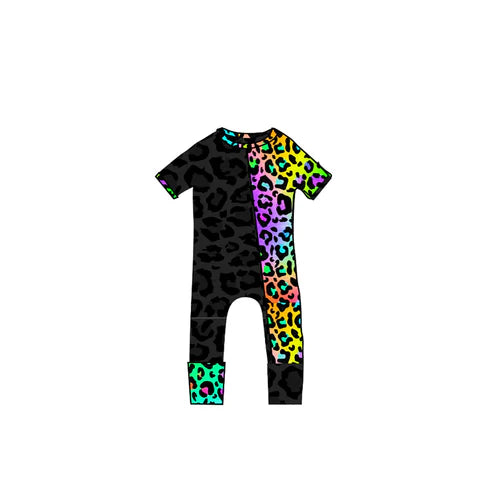 3.19 SR2907 Baby Infant Boys Short Sleeves Colorful Leopard Zipper Rompers Preorder