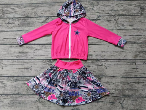 5.5 Baby Girls Cowboy Green Team Hooded Top Skirts Clothes Sets preorder(moq 3)