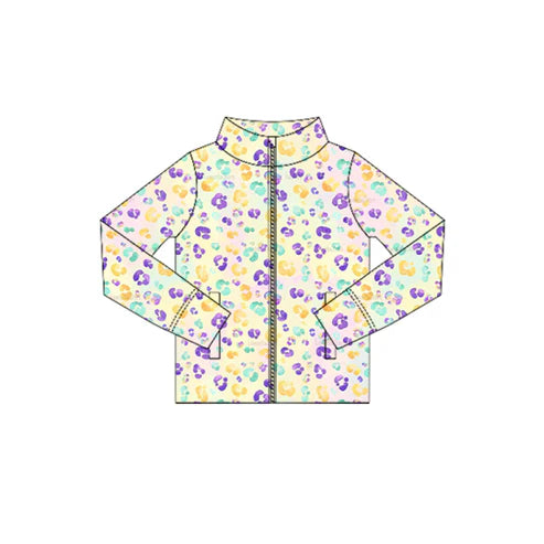 10.27 GT1354 Baby Girls Mardigras Leopard Yoga Zipper Jackets Top Preorder