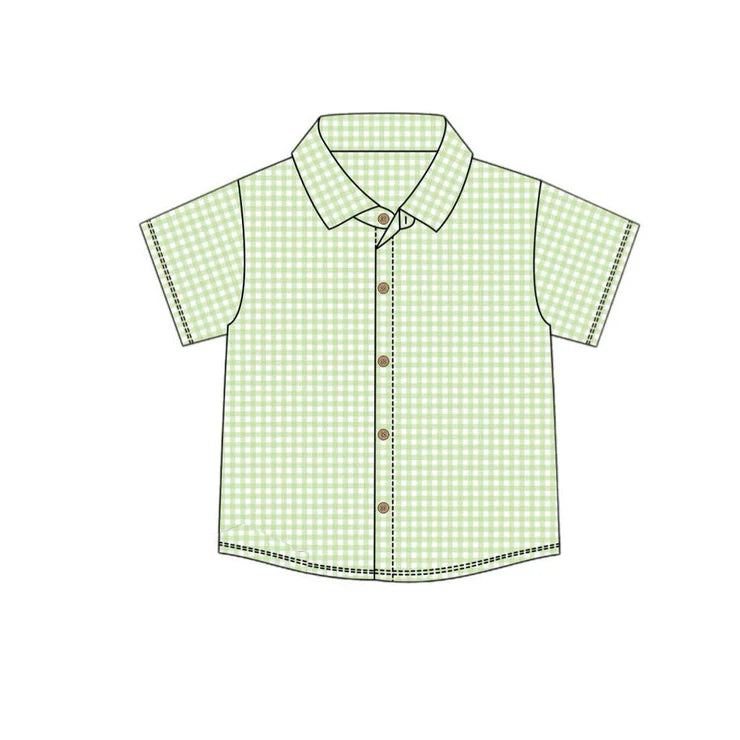 11.11 MOQ：5pcs BT1536 pre-order toddler boy clothes green gingham boy summer top shirt