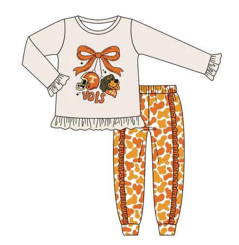 8.8 Custom Moq 5 Baby Girls T Vols Bows Leopard Team Top Pants Clothes Sets