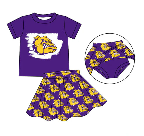 6.25 Custom Moq 3 Baby girls Purple Dog Tee Shirts Skorts Clothes Sets