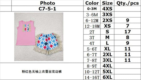 4.22 RTS NO MOQ C7-5-1 Pink sleeveless top and lace pants