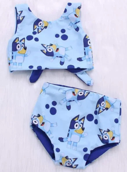 5.8 Girls cartoon dog blue swimsuit two-piece