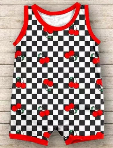 5.12  Black and white checkered sleeveless onesie for boys