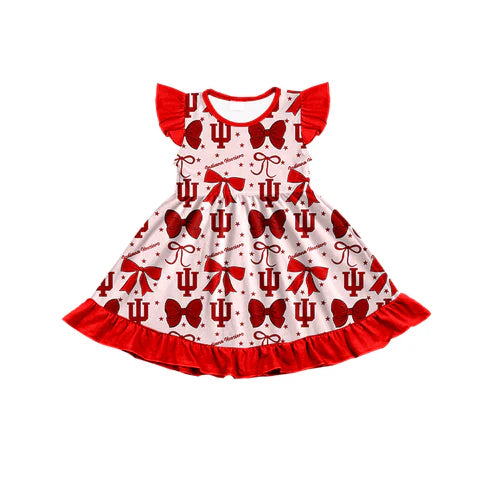 7.3  Custom Moq 3 Baby Girls Flutter Sleeves IU Bows Team Knee Length Dresses