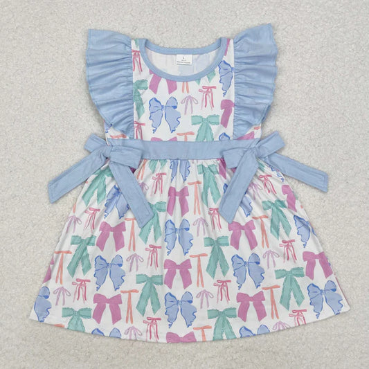 L-3.3 GSD1449 Baby Girls Colorful Bows Spring Knee Length Dress