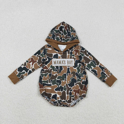 11.17 LR2796 Embroidery Baby Boys Dark Brown Camo Mama's Boy Hoodie Romper
