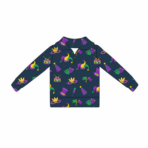 10.28 GT1366 Baby Girls Mardigras Anchors Masks Zipper Pullovers Top Preorder