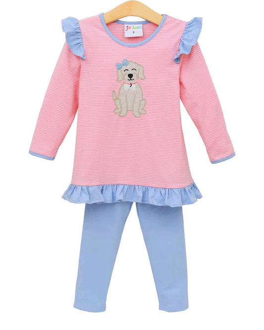 8.23 GLP2725 Baby Girls Pink Stripe Dogs Tunic Legging Pant Clothes Set Preorder