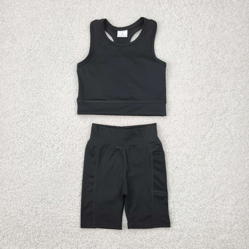 4.19 GSSO1517 Baby Girls Black Athletic Active Wear Top Shorts Clothes Set