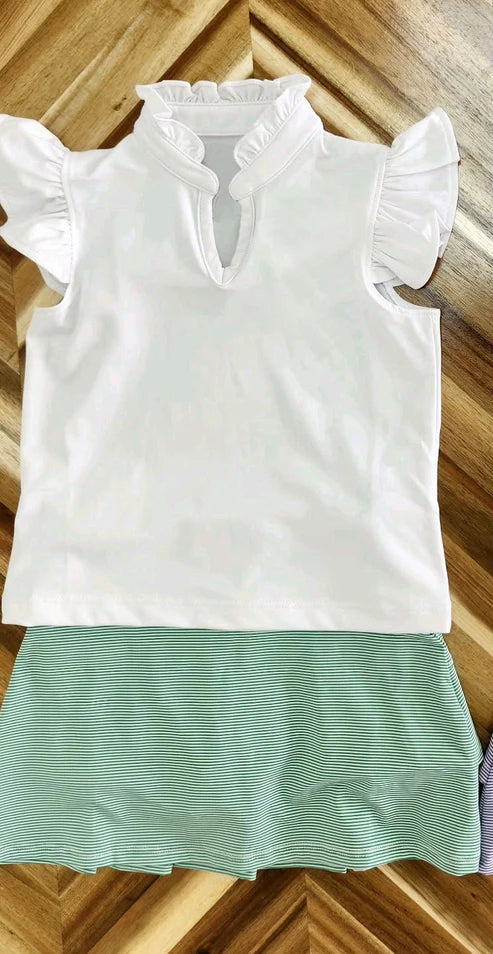 5.10 GSD2554 Baby Girls Flutter Sleeves Tunic Aqua Stripe Skirt Set Preorder