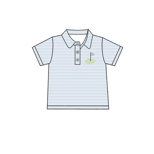 4.23 BT1232 Baby Boys Blue Stripe Short Sleeves Button Golf Flag Polo Shirts Top Preorder
