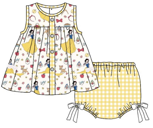 5.8 Girls' cartoon yellow short-sleeved shorts suit