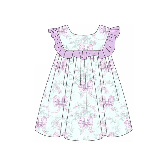 3.15 GSD2158 Baby Girls Purple Flowers Flutter Sleeve Knee Length Dresses preorder