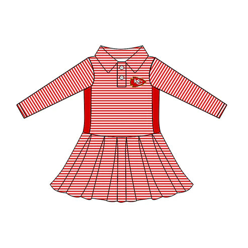 8.1 Custom Moq 5 Baby Girls Long Sleeve Stripe Button KC Team Knee Length Dresses