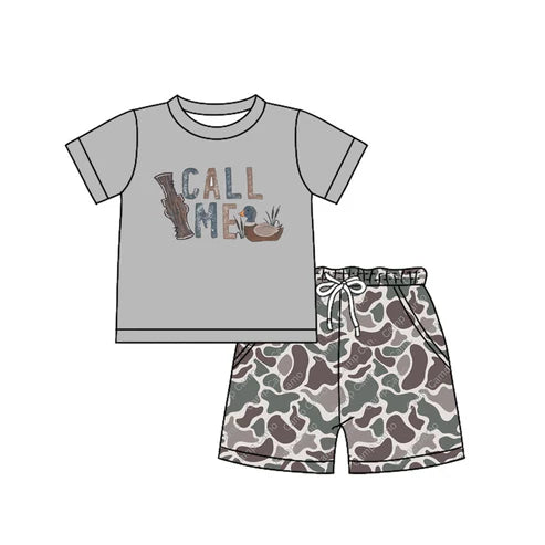 BSSO1151 Baby Boys Grey Duck Call Me Shirt Camo Shorts Clothes Sets Preorder