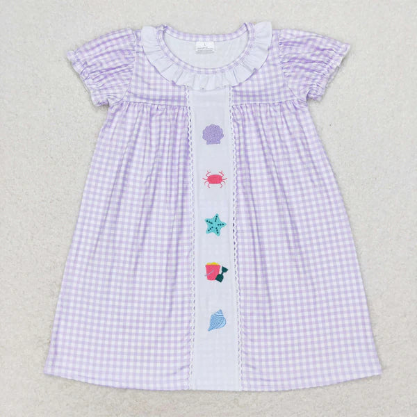 L-3.6 GSD1021 Embroidered shell Crab starfish check lace short-sleeved dress