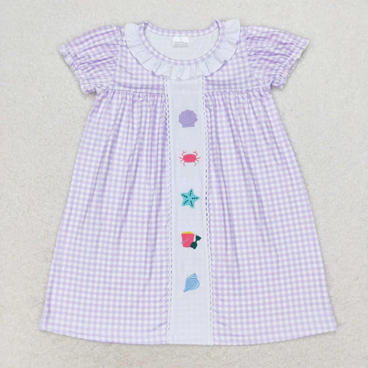 L-3.6 GSD1021 Embroidered shell Crab starfish check lace short-sleeved dress