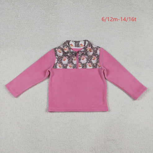9.24 GT1151 Baby Girls Santa Leopard Christmas Half Zipper Pullover Top