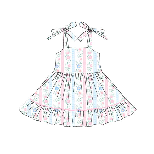 6.14 GSD2591 Baby Girls Pink Strap Flower Stripe Knee Length Dresses Preorder