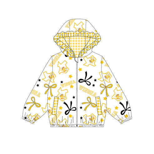 10.9  Custom Moq 5 Baby Girls Yellow Winona Team Zipper Hoodies Tops