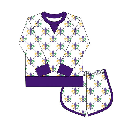 10.6 GLS0019 Baby Girls Mardigras Anchors Checked Shirts Shorts Yoga Clothes Sets Preorder