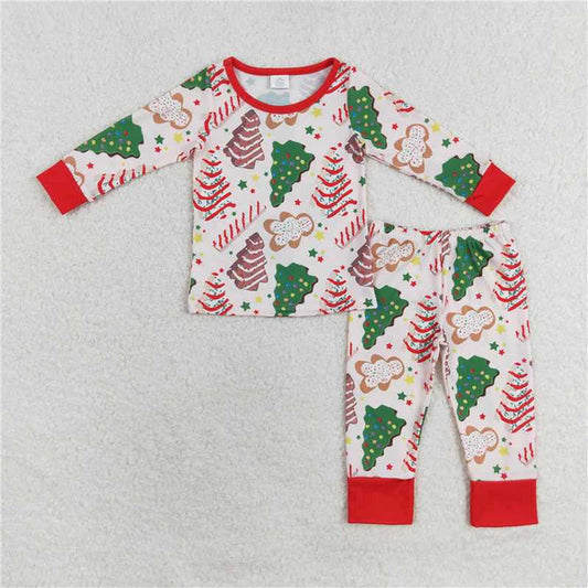 3.31 bamboo rts no moq BLP0549 Modal Christmas tree cookie gingerbread man long sleeve long pants pajamas set
