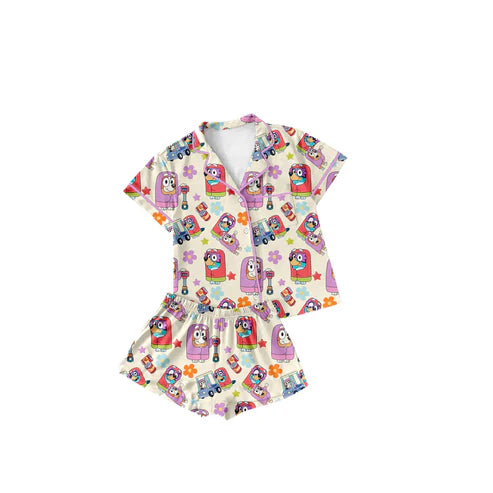 Baby Girls Flowers Dogs Buttons Shirts Shorts Pajamas Clothes Sets Preorder