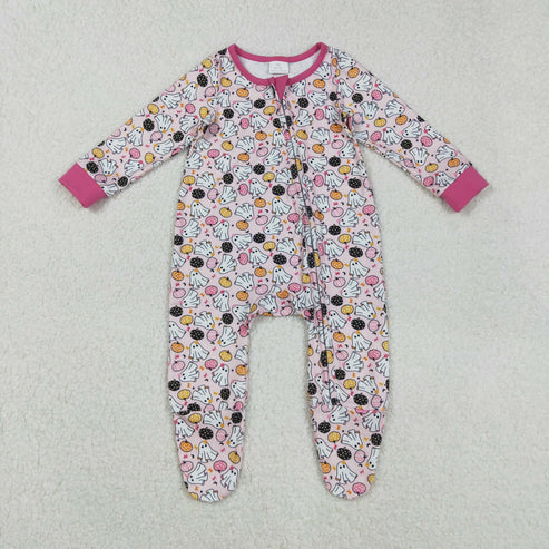 9.17 LR2506 Baby Girls Ghosts Pumpkins Halloween Zipper Footie Romper