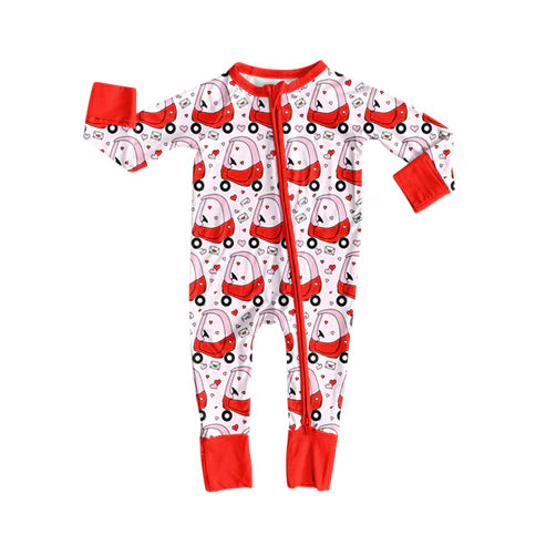 9.29 LR2716 Baby Girls Hearts Golf Trucks Valentine Zipper Footie Rompers Preorder