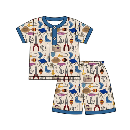 L-3.4 BSSO1294 Baby Boys Navy Top Fishing Tools Shorts Pajamas Clothes Sets Preorder