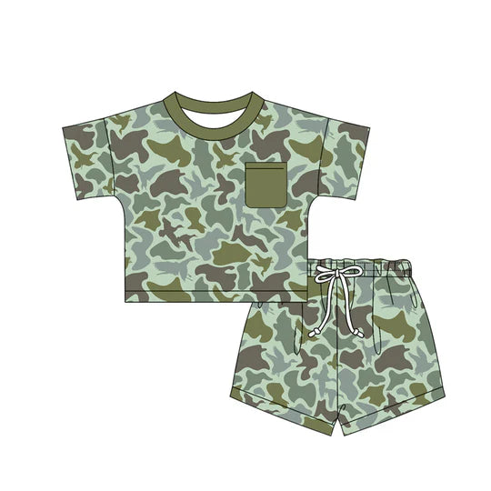 12.22 MOQ：5pcs BSSO1793 pre-order baby boy clothes camo print toddler boy summer outfit