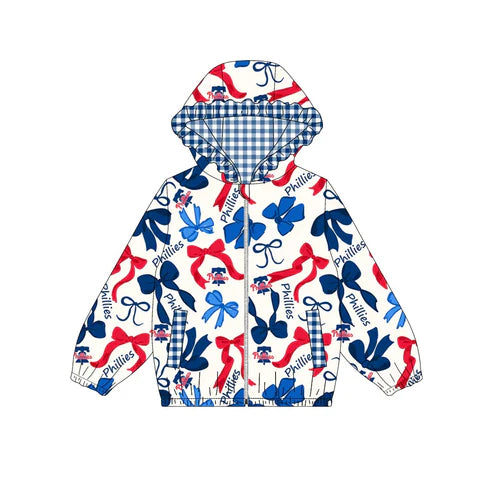 10.12   Custom Moq 8 Baby Girls Phillies Team Zipper Bows Hoodies Tops