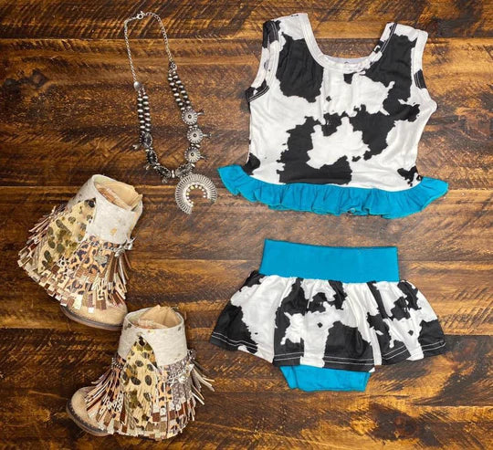 12.26 MOQ：5pcs GBO0494 pre-order toddler girl clothes milk cow print girl summer bummies set