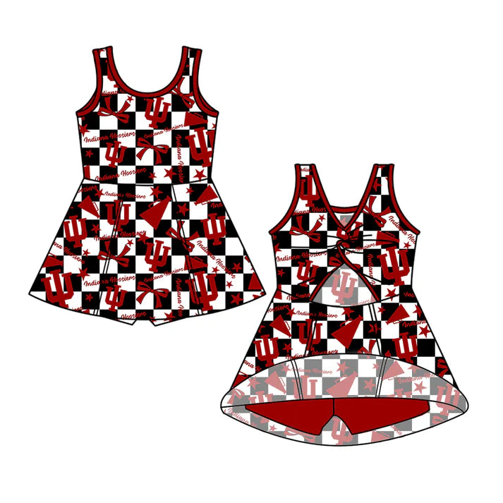 7.8 Custom Moq 3 Baby Girls Sleeveless IU Plaid Bows ﻿Plaid Shorts Team Knee Length Dresses