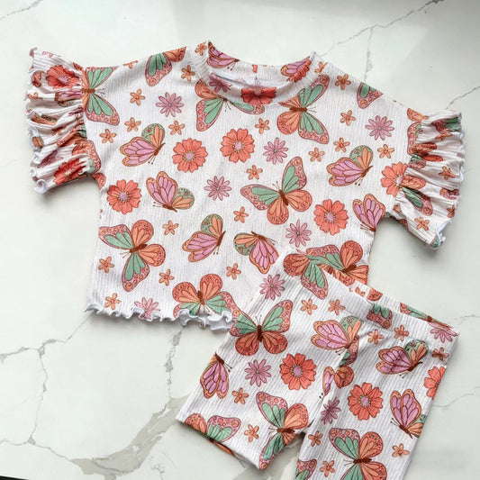 11.21 MOQ:5pcs GSSO2886 pre-order baby girl clothes Butterfly toddler girl summer outfit