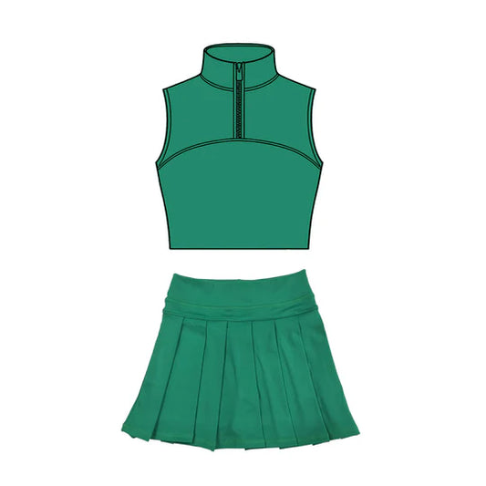 12.6 MOQ:5pcs GSD3302 pre-order toddler girl clothes green print girl yoga summer skirt set