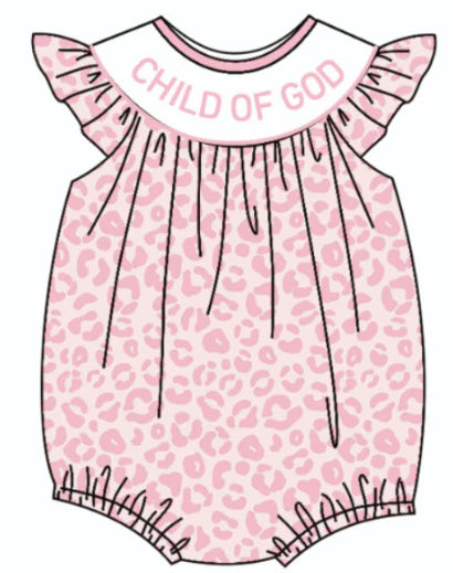 5.13 Girls pink leopard print jumpsuit with little flying sleeves