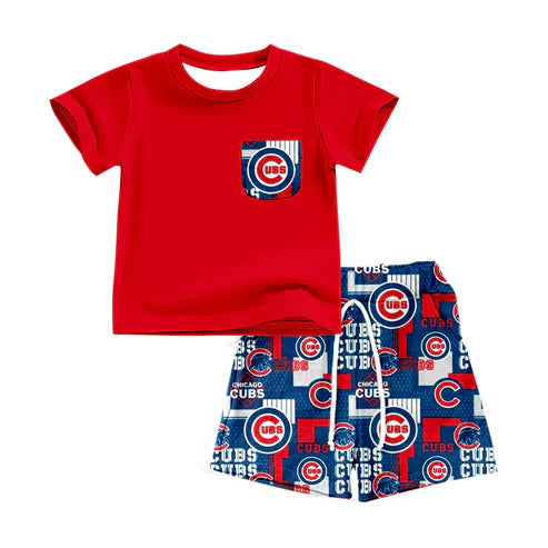 7.4 Custom Moq 3 Baby Boys Red UBS Pocket team Shirt Top Shorts Clothes Sets