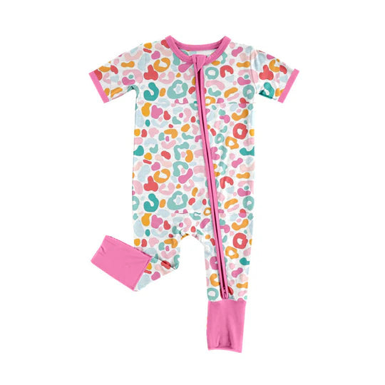 12.18 Custom order MOQ 3pcs each design baby girl clothes leopard zipper girl summer romper