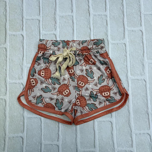 9.3 SS0089 Baby Girls Western Highland Cow Sports Summer Shorts