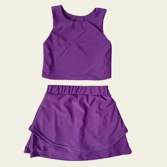 6.12  GSD2662 Baby Girls Sleeveless Purple Vest Top Short Skirts Yoga Set Preorder