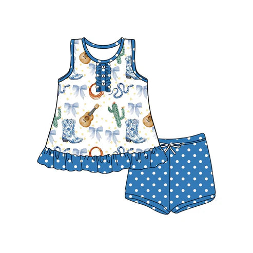 4.16 GSSO2535 Baby Girls Sleeveless Button Boots Cactus Tunic Blue Polka Dots Shorts Set Preorder