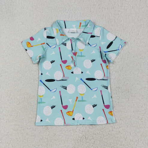 6.9 BT1234 Baby Boys Blue Short Sleeves Golf Button Polo Shirts Top
