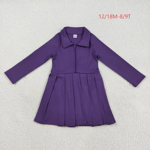 8.12 GLD1152 Baby Girls Purple Long Sleeves Zipper Knee Length Dress
