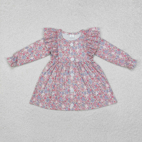 GLD0857 Baby Girls Spring Flowers Ruffle Knee Length Dress