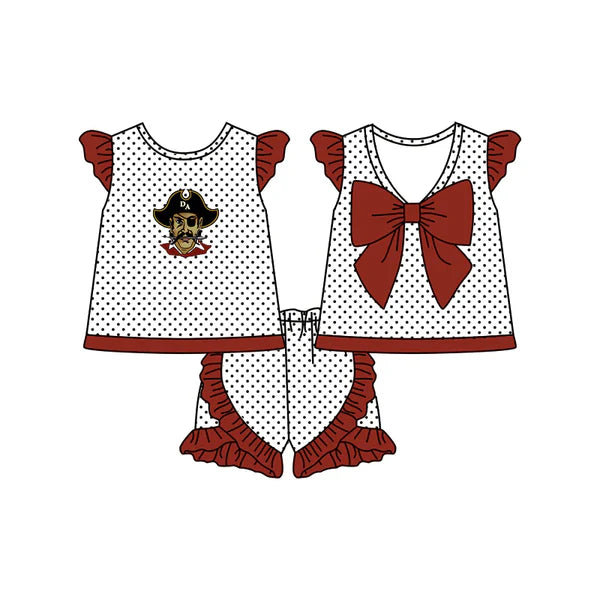 7.10 Custom Moq 3 Baby Girls Wine RAIDERS Top Ruffle Shorts Team Sets