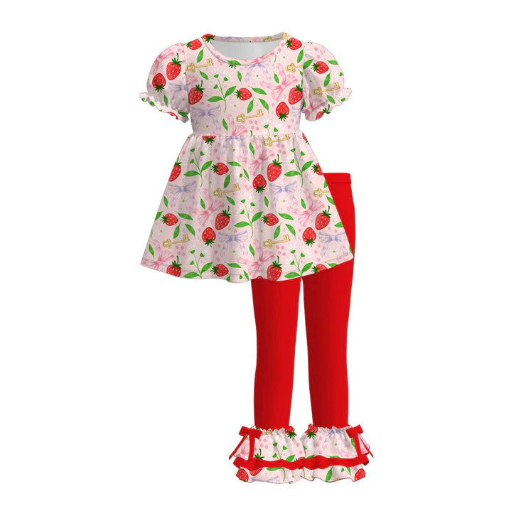 12.2 MOQ：5pcs GSPO2222 pre-order toddler girl clothes strawberry print girl spring set