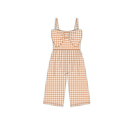 12.5 MOQ:5pcs SR3695 pre-order baby girl clothes orange gingham print girl summer romper